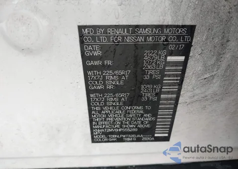 2017 Nissan Rogue S z USA, uszkodzony, nr VIN KNMAT2MV6HP555289